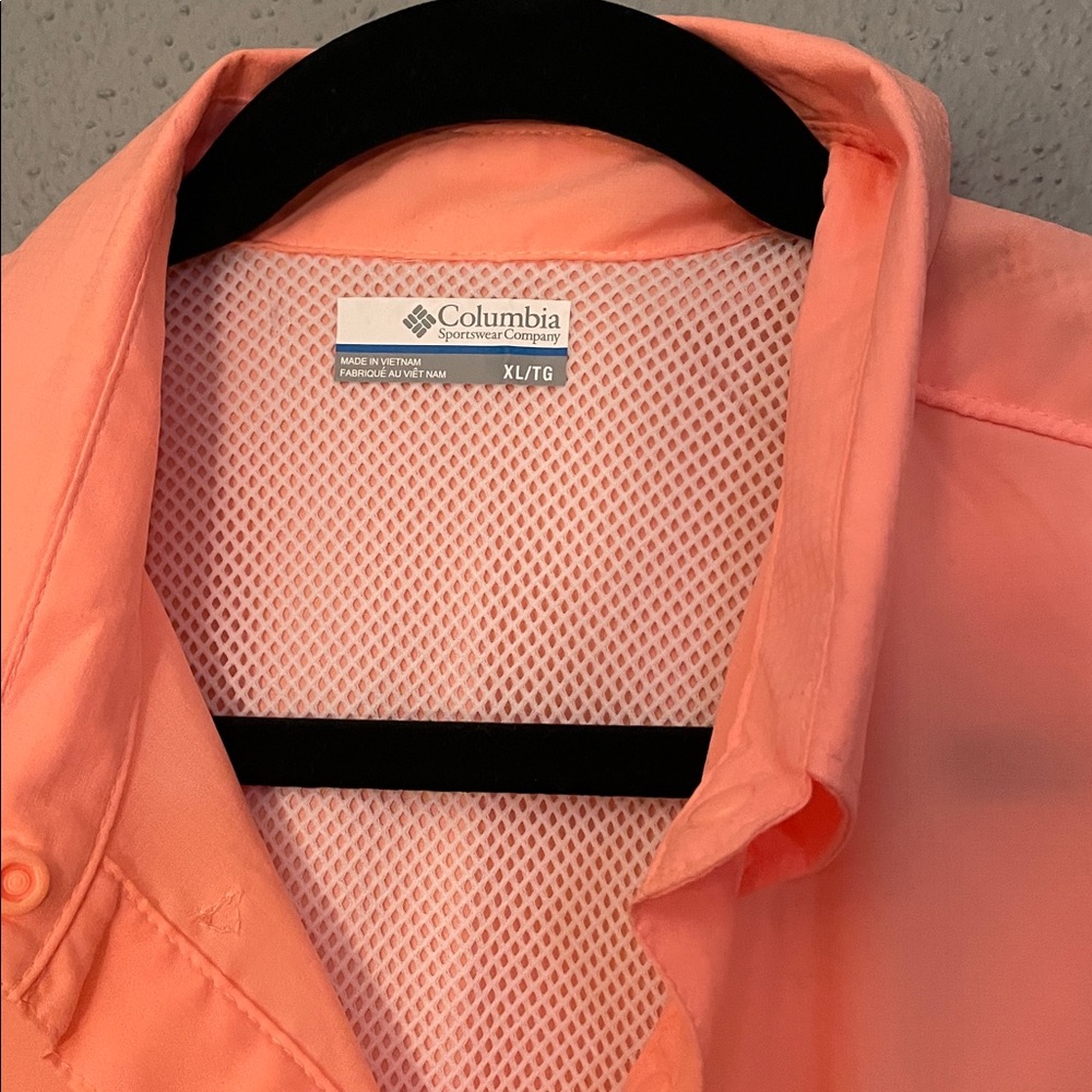 Columbia PFG Shirt Womens Large Orange Vent Long Sleeve Button Fishing UPF 30 - Picture 2 of 9